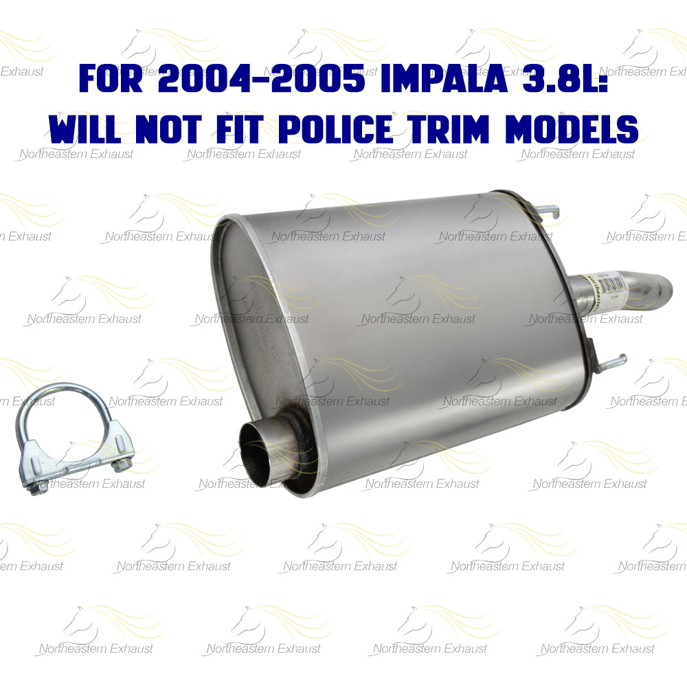 Northeastern Exhaust | Stainless Steel Exhaust Muffler Compatible for 2000-2005 Chevy Impala 3.4L, 3.8L | 2000-2005 Chevy Monte Carlo 3.4L | Free Clamp and Hangers Included