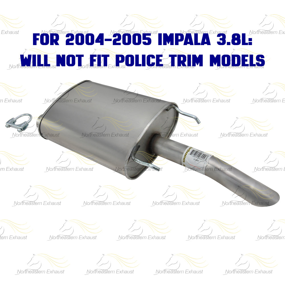 Northeastern Exhaust | Stainless Steel Exhaust Muffler Compatible for 2000-2005 Chevy Impala 3.4L, 3.8L | 2000-2005 Chevy Monte Carlo 3.4L | Free Clamp and Hangers Included