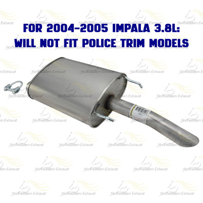 Northeastern Exhaust | Stainless Steel Exhaust Muffler Compatible for 2000-2005 Chevy Impala 3.4L, 3.8L | 2000-2005 Chevy Monte Carlo 3.4L | Free Clamp and Hangers Included