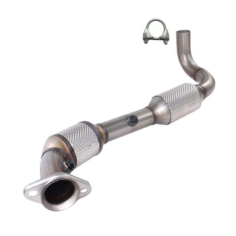 Stainless steel driver-side catalytic converter for Lincoln Mark LT 2006 5.4L with a free clamp included, displayed on a white background.