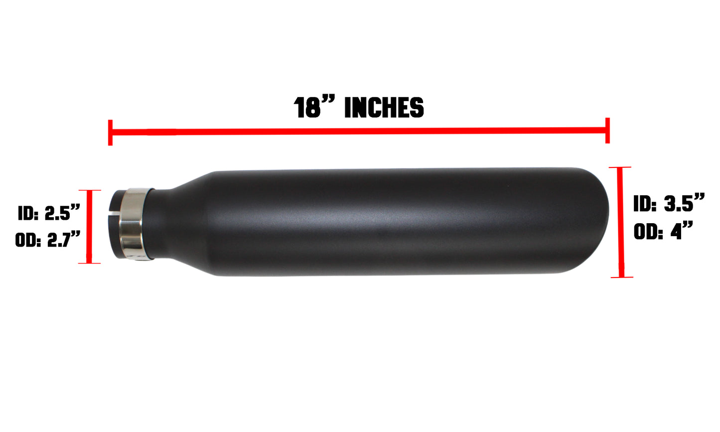 Pair of Universal Black Coated Exhaust Tips ( 2.5" ID x 4" OD x 18" Long )
