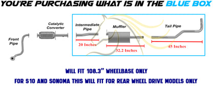 1996-1997 Chevy S10, GMC Sonoma, Isuzu Hombre 2.2L Exhaust Pipe, Muffler and Tail Pipe
